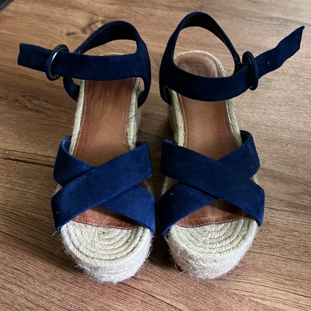 Blue espadrille platform sandals